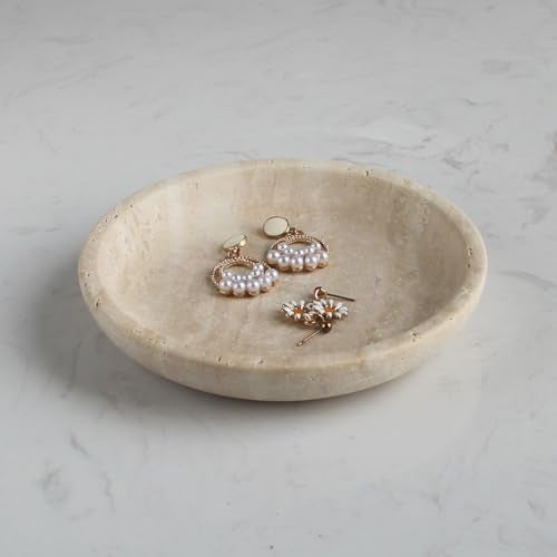 Nawgnail Natural Travertine Marble Jewelry Dish 5.5", Trinket Dish for Ring Earring, Gift for Woman Daugther(Beige Travertine) - Image 1