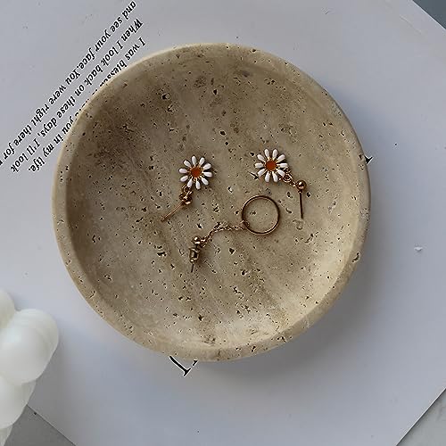 Nawgnail Natural Travertine Marble Jewelry Dish 5.5", Trinket Dish for Ring Earring, Gift for Woman Daugther(Beige Travertine) - Image 3