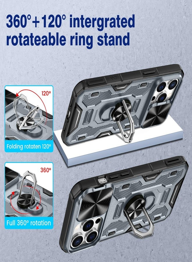 VEGO for iPhone 14 Pro Max Case, Slide Camera Cover & Belt Clip Holster & Magnetic 360°Ring Kickstand Military Grade Heavy Duty Protection Cover for iPhone 14 Pro Max 6.7"- Dark Grey - Image 3