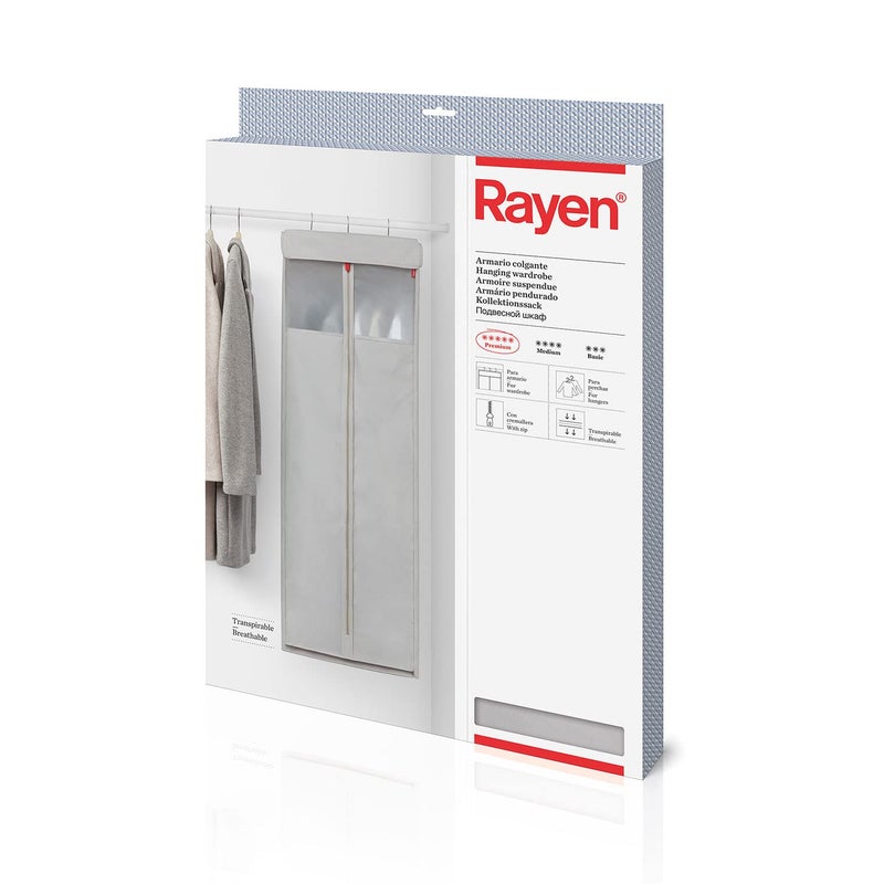 Rayen Hanging Wardrobe | with Zip | Premium Range | Breathable | For Hangers | 125 x 50 x 40 cm, Grey, Measurements: 125 x 50 x 40 cm - Image 2