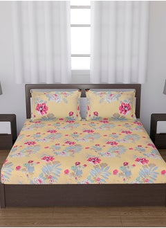 Status Contract Spring Summer Collection-Cotton Rich Double Bedsheet with 2 Pillow Covers for Bed Room, Home, Hotel-120 GSM, Red Rose-Yellow, 210 X 215 Cm  - Image 1