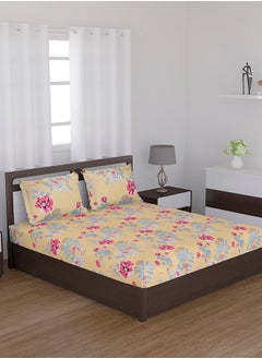 Status Contract Spring Summer Collection-Cotton Rich Double Bedsheet with 2 Pillow Covers for Bed Room, Home, Hotel-120 GSM, Red Rose-Yellow, 210 X 215 Cm  - Image 2