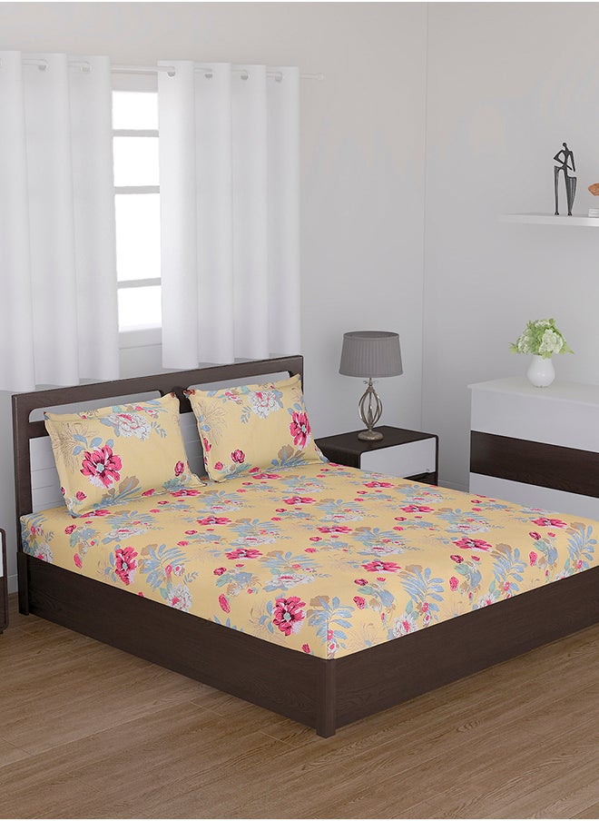 Status Contract Spring Summer Collection-Cotton Rich Double Bedsheet with 2 Pillow Covers for Bed Room, Home, Hotel-120 GSM, Red Rose-Yellow, 210 X 215 Cm  - Image 2