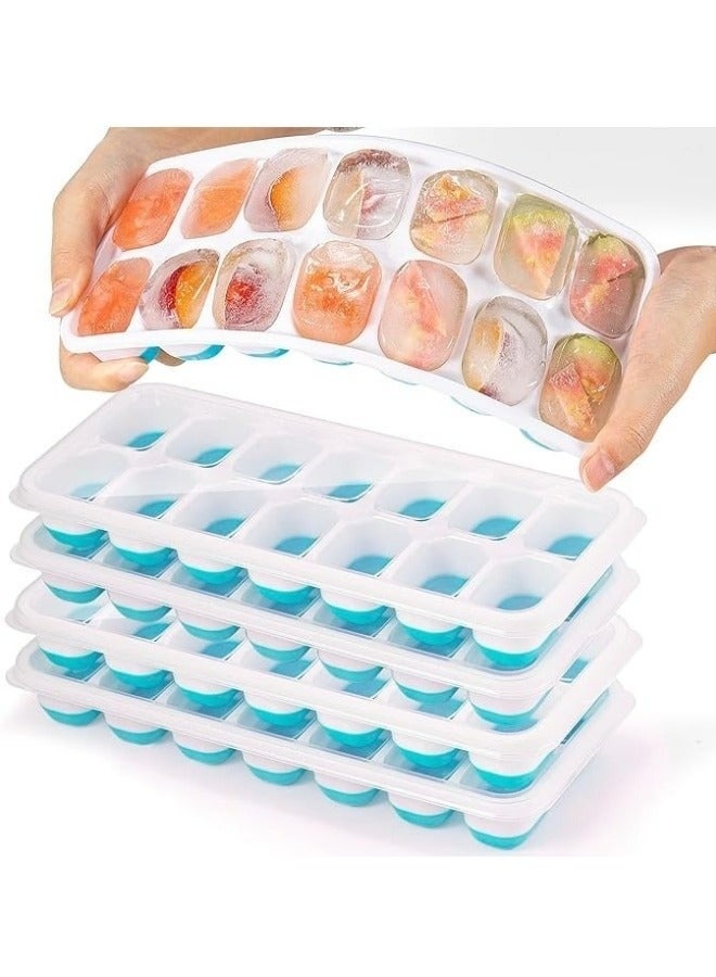 هابي هوم طقم 2 قطعة صواني مكعبات ثلج سيليكون مرنة – كل صينية 21 مكعب ثلج سهل الإزالة، تصميم مقاوم للانسكاب مع غطاء محكم، صواني ثلج قابلة للتكديس للمجمد، متعددة الألوان، مثالية لتجميد الماء والعصائر والمشروبات الباردة للاستخدام اليومي والمنزلي - Image 1