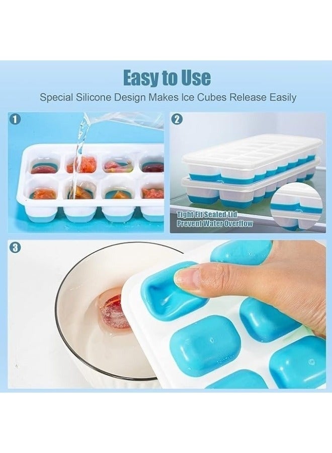 هابي هوم طقم 2 قطعة صواني مكعبات ثلج سيليكون مرنة – كل صينية 21 مكعب ثلج سهل الإزالة، تصميم مقاوم للانسكاب مع غطاء محكم، صواني ثلج قابلة للتكديس للمجمد، متعددة الألوان، مثالية لتجميد الماء والعصائر والمشروبات الباردة للاستخدام اليومي والمنزلي - Image 3