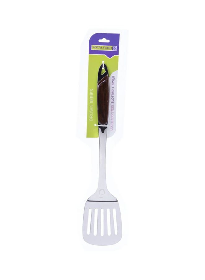 Royalford Steel Slotted Turner Silver/Brown - Image 5
