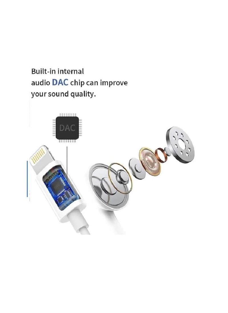 SmarTLink - Wired Stereo Earphones with Lightning Connector & Mic (White)Plug For iPhone with a tangle-resistant cable - Image 1