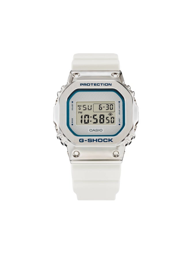 Casio G-Shock GM-5600LC-7DR Men’s Digital Watch, Metal Bezel Square, White Resin Strap with Navy Accents, Shock Resistant, 200m Water Resistance - Image 2