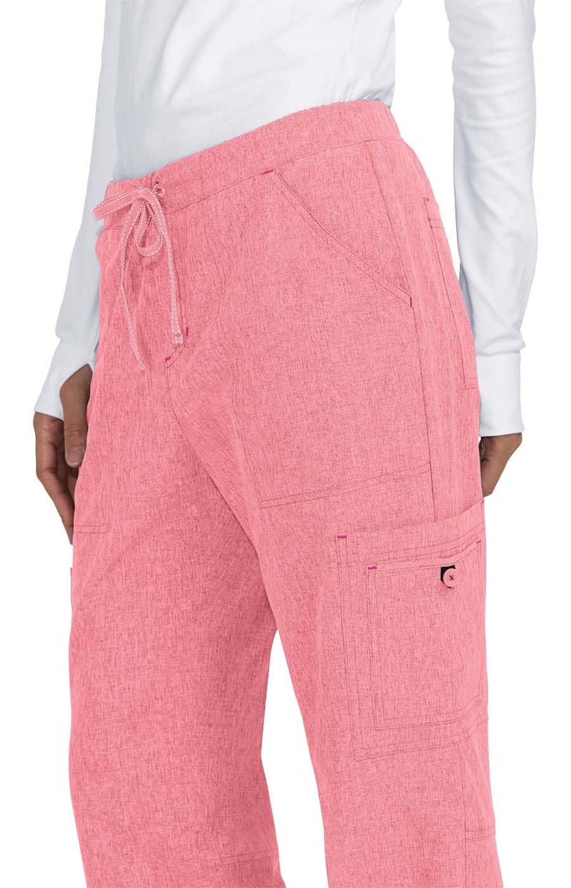 KOI Basics Women's Holly Cargo Scrub Pants, 8 Pockets, Drawstring Waist Heather Soft Pink Large Tall - Image 3