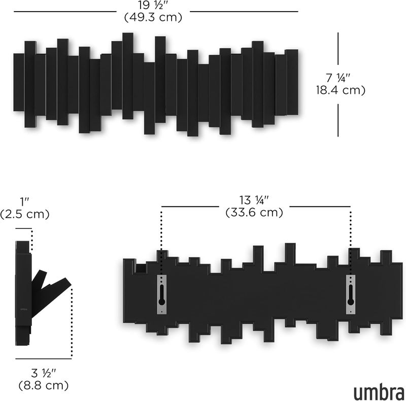 Umbra Sticks Multi Hook Rack in Black - Modern Wall Coat Rack with Flip-Down Hooks - Image 3