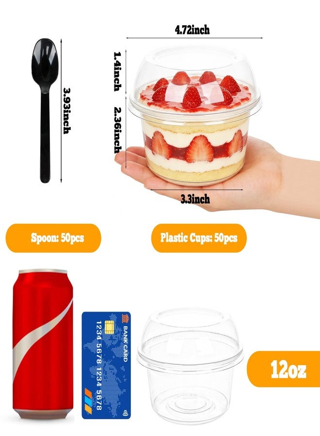 Ysglory 50 Pack 12 oz Plastic Dessert Cups Clear Acai Bowls with Lids Disposable Fruit Parfait Cups Containers With Spoon for Cupcake Yogurt Pudding Yogurt Parfait Smoothie - Image 2