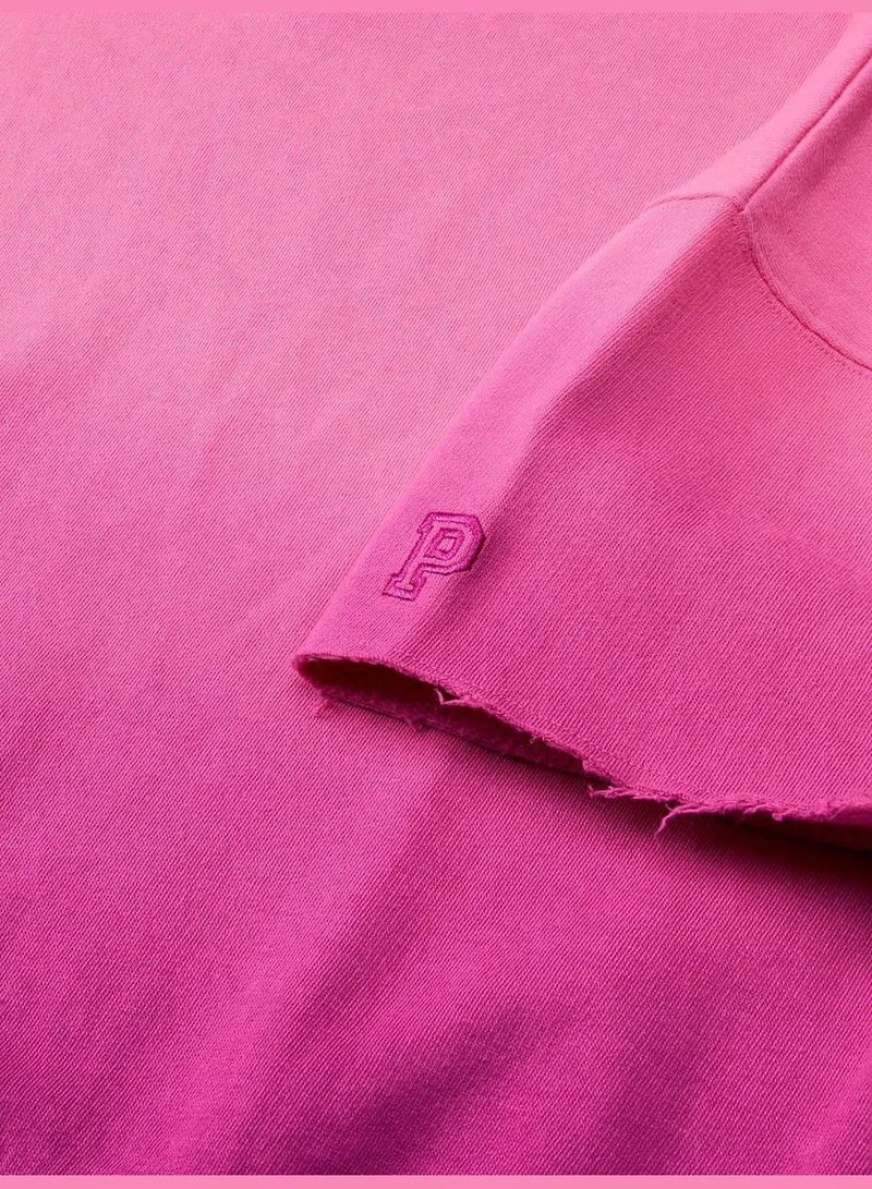 PINK Short Sleeve Crop Crew Sweatshirt