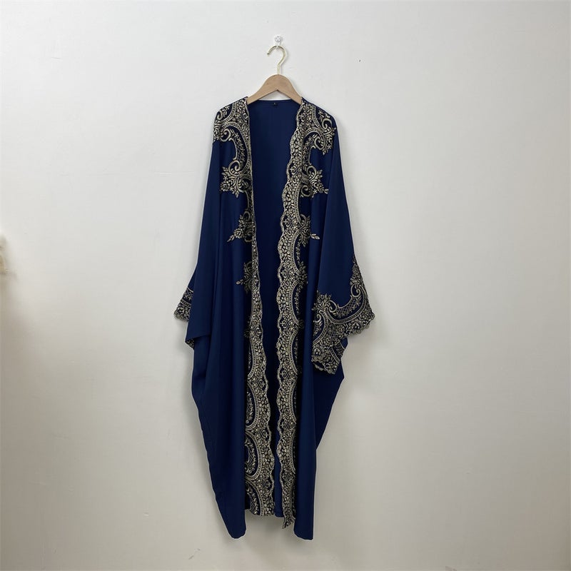 Elegant Long Cardigan with Floral Lace Trim Abaya - Image 1