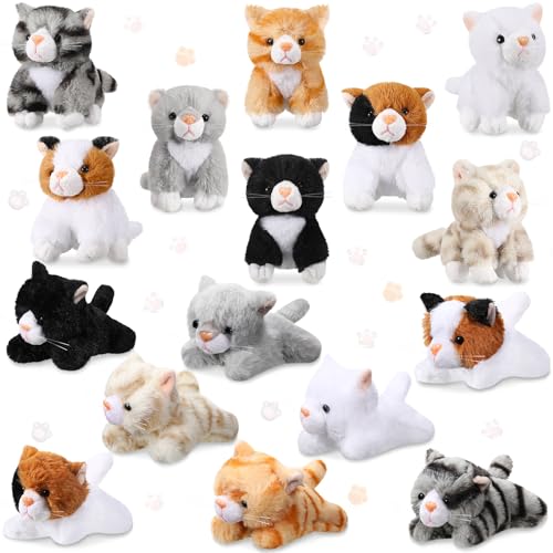 Leitee 16 Pcs Cat Stuffed Animals Bulk Party Favor 5 Inch Kitten Plush Toy Assorted Cute Cat Plush Stuffed Gift Small Fluffy Animal Toy for Birthday Adopt Pet Classroom Party FavorLovely Style - Image 1