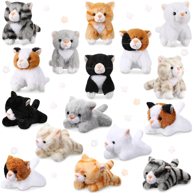 Leitee 16 Pcs Cat Stuffed Animals Bulk Party Favor 5 Inch Kitten Plush Toy Assorted Cute Cat Plush Stuffed Gift Small Fluffy Animal Toy for Birthday Adopt Pet Classroom Party FavorLovely Style - Image 2