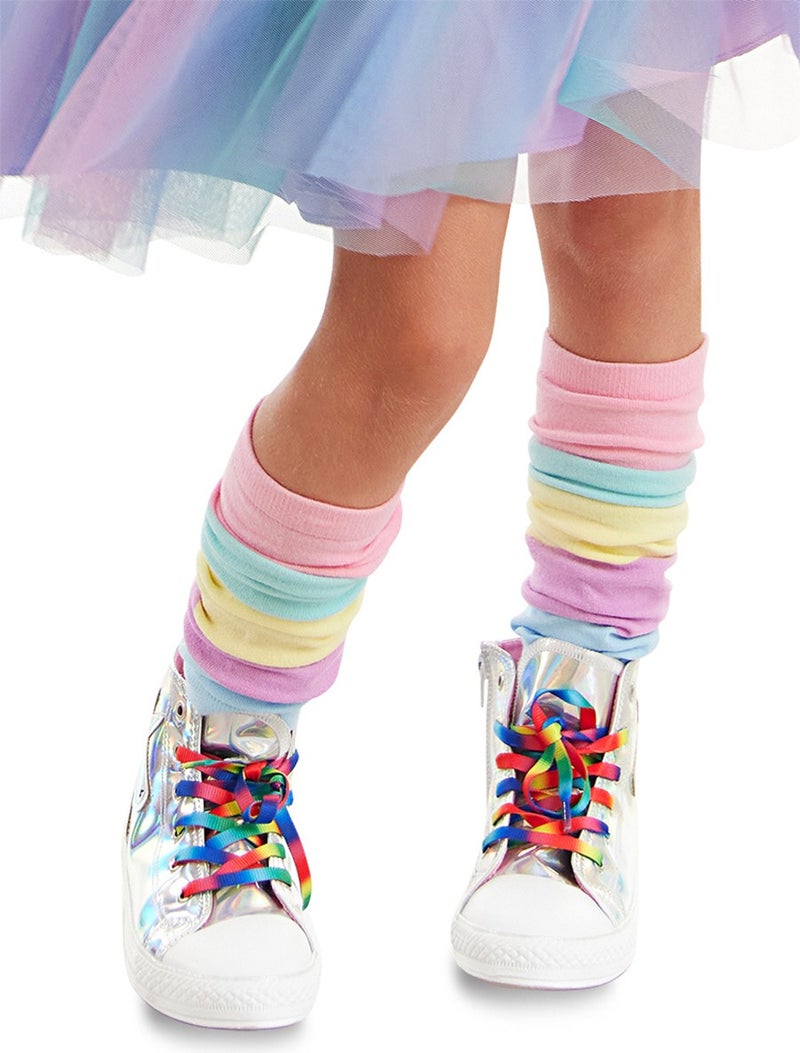 Denokids Pink Blue Striped Girls Leggings  - Image 1