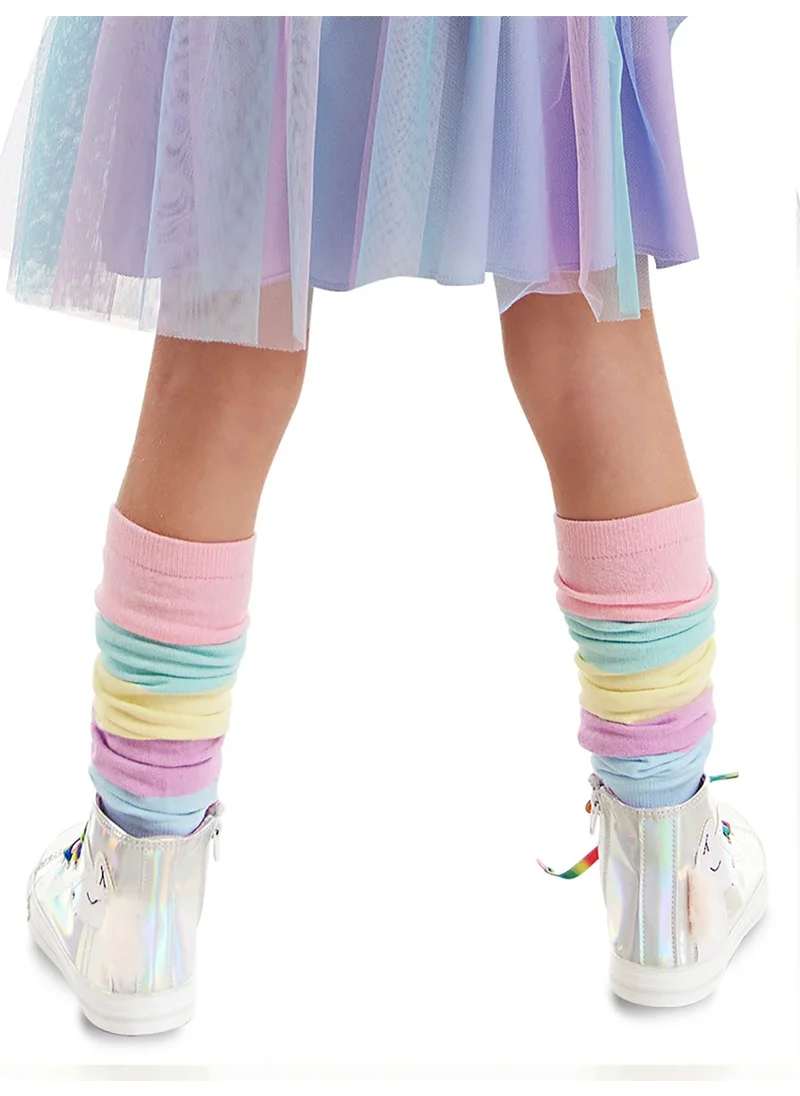 Denokids Pink Blue Striped Girls Leggings