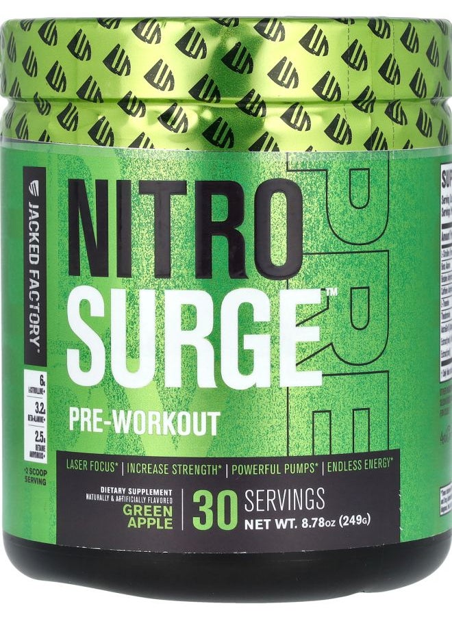 Jacked Factory - Nitro Surge PreWorkout Green Apple 8.78 oz (249 g) - Image 1