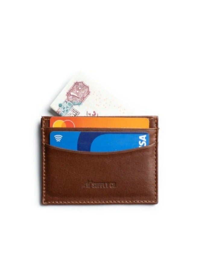 ايه ار سابلاي Business Card Holder من Arij Bags | حامل كروت جلد طبيعي، حجم صغير مناسب للجيب، 4 أماكن للكروت، مكان للنقود، تصميم عملي للاستخدام اليومي (10 × 7.5 سم) (هافان) - Image 1