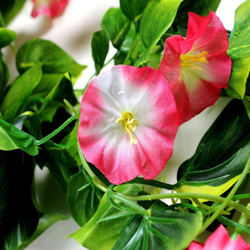 AirSun Artificial Morning Glory Flower Vines, 2pcs 15Feet Hanging Plants Silk Garland Fake Green Plant Home Garden Wall Fence Indoor Outdoor Wedding Birthday Decor (Rose Pink) - Image 2