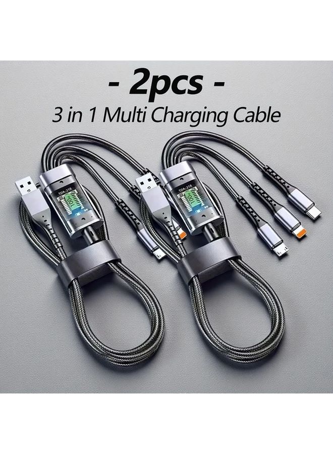3Pcs 3in1 Multi USB Charging Cable Nylon Braided Fast Charger 1.2m - Image 1