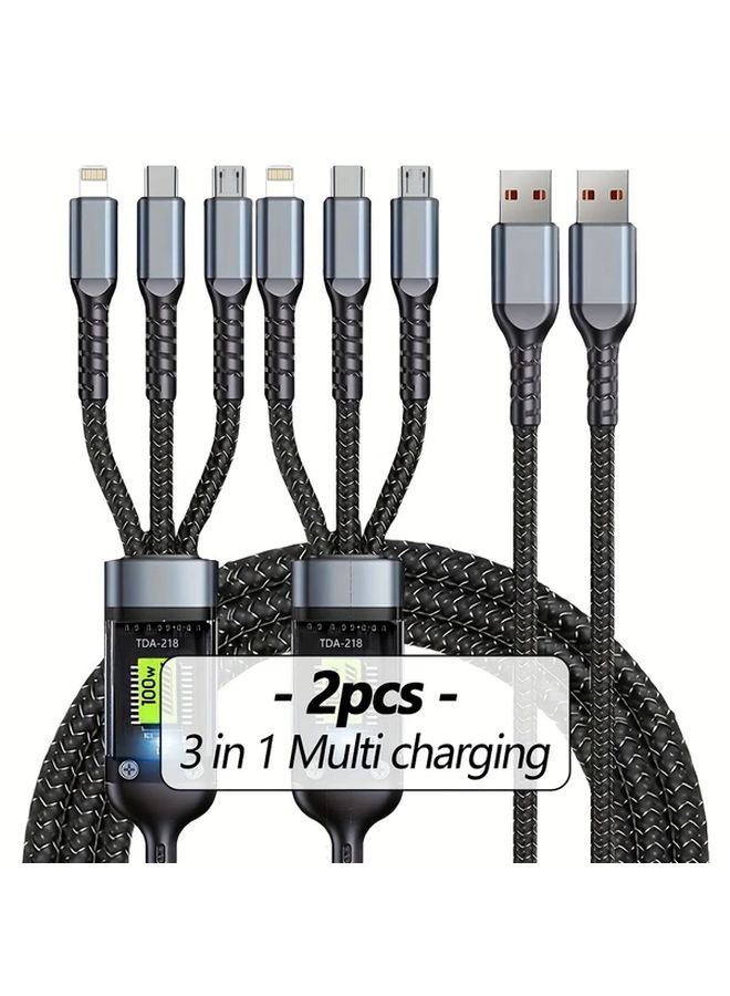 3Pcs 3in1 Multi USB Charging Cable Nylon Braided Fast Charger 1.2m - Image 2