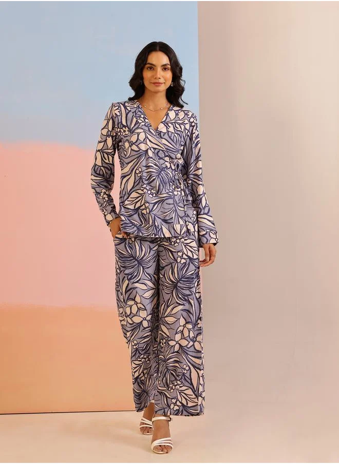 sanskrutihomes Sanskrutihomes All-Over Print Wrap Top and Pants Co-Ords