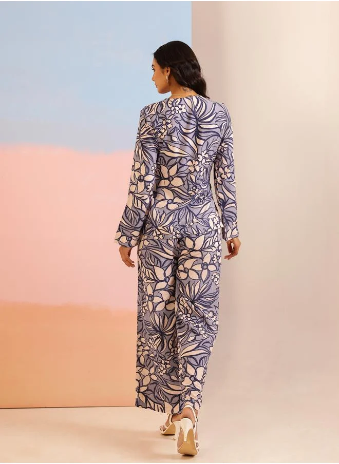 sanskrutihomes Sanskrutihomes All-Over Print Wrap Top and Pants Co-Ords