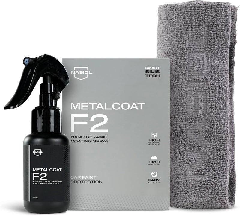 رذاذ طلاء السيراميك النانو Nasiol MetalCoat F2، طقم تنظيف سريع مع قفازات، حماية طلاء السطح من الخدوش للسيارات والشاحنات والدراجات النارية والطائرات، طارد للماء - Image 1
