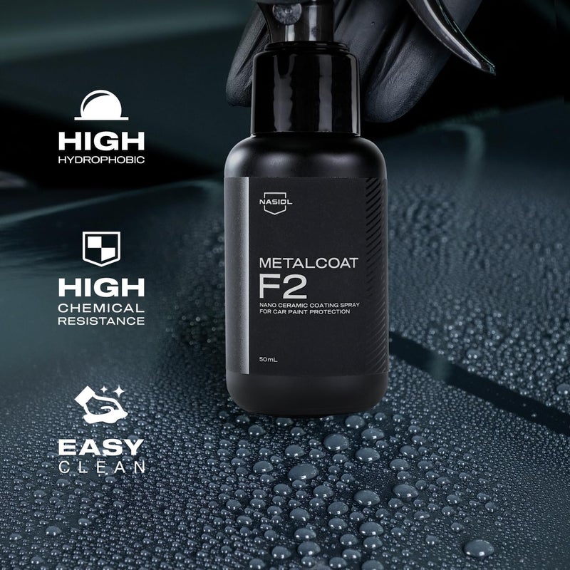 رذاذ طلاء السيراميك النانو Nasiol MetalCoat F2، طقم تنظيف سريع مع قفازات، حماية طلاء السطح من الخدوش للسيارات والشاحنات والدراجات النارية والطائرات، طارد للماء - Image 2