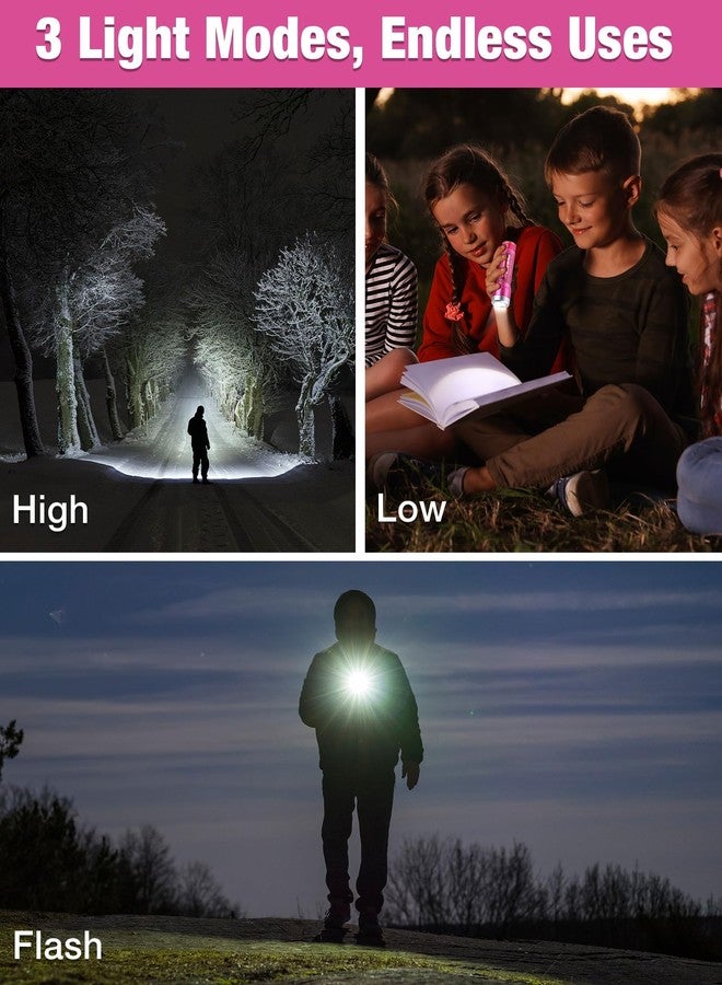 إيفربايت مصباح يدوي صغير من EverBrite، مصباح يدوي LED بثلاثة أوضاع، مزود بـ 3 بطاريات AAA، مصباح يدوي صغير مقاوم للماء لحالات الطوارئ والتخييم، لون وردي، عبوة واحدة - Image 4