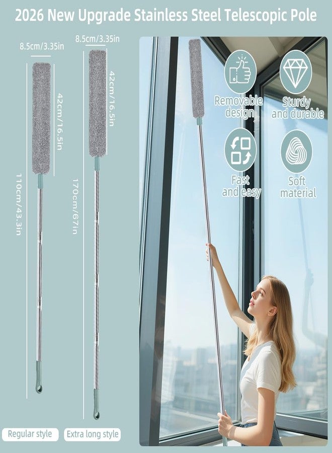 SEILETOO 67 in Dusters for Cleaning with Extension Pole, Retractable Gap Dust Cleaner with 4PCS Microfiber Cloths, Baseboard Cleaner Tool with Handle for Blinds, Under Appliances Furniture Fridge - Image 2