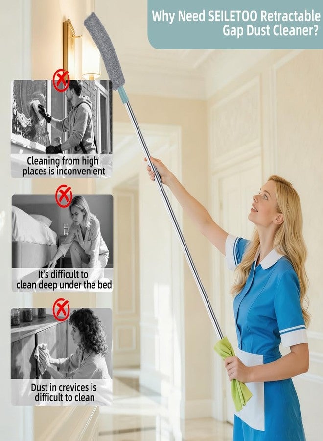 SEILETOO 67 in Dusters for Cleaning with Extension Pole, Retractable Gap Dust Cleaner with 4PCS Microfiber Cloths, Baseboard Cleaner Tool with Handle for Blinds, Under Appliances Furniture Fridge - Image 3