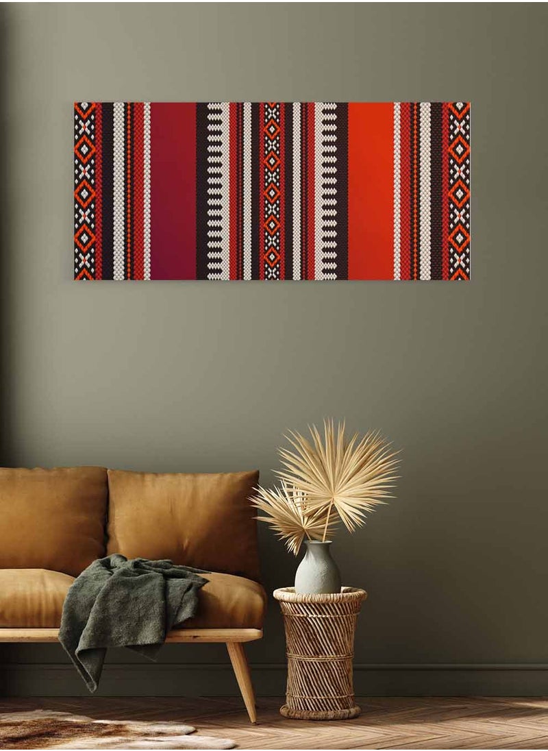 LOWHA Framed Canvas Wall Art Stretched Over Wooden Frame, Panorama Orientation Arabian Sadu Painting, For Home, Living Room, Office Décor  - Image 3