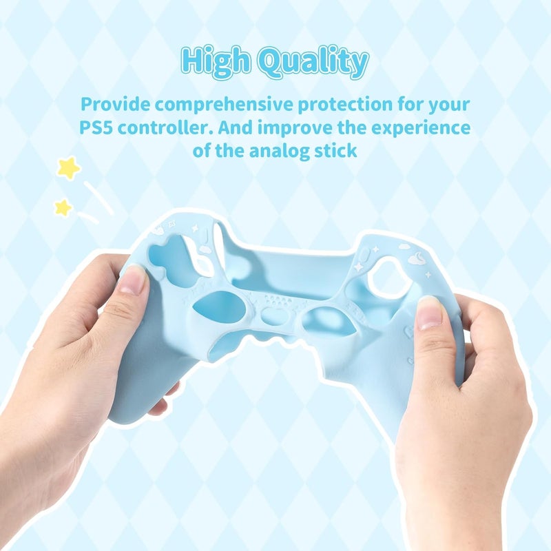 Kuitmor PS5 Controller Skin,Soft Silicone Protective Cover Case Anti-Slip Protective Shell for PS5 Controller with 2 Thumb Grip Caps and 1 Sticker (Blue) - Image 4