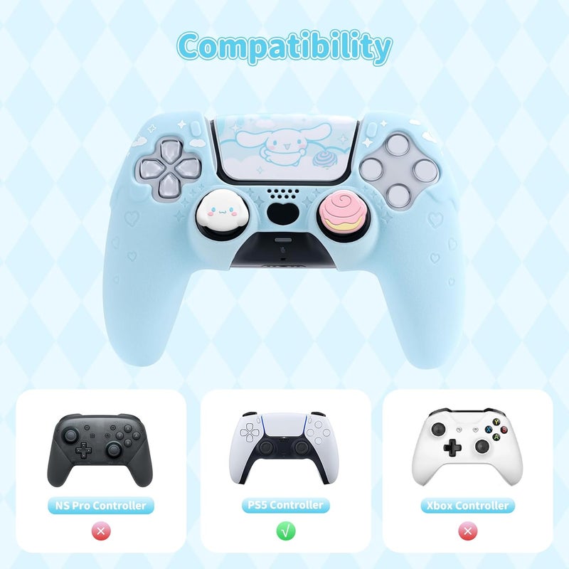 Kuitmor PS5 Controller Skin,Soft Silicone Protective Cover Case Anti-Slip Protective Shell for PS5 Controller with 2 Thumb Grip Caps and 1 Sticker (Blue) - Image 2