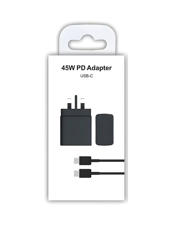 None/Brand - 45W Super Fast Charger with Type-C Jack and USB-C Cable, 1.5m Fast Charging Wall Adapter, Compatible with S24 Ultra/S24 Plus/S23 FE/S24/S22/S21 S20, A54 A25 A15 A05S A53 A34 A23 5G, Z Fold 4 5/Z Filp, Tab S7 S8, and Other Devices, Black - Image 1