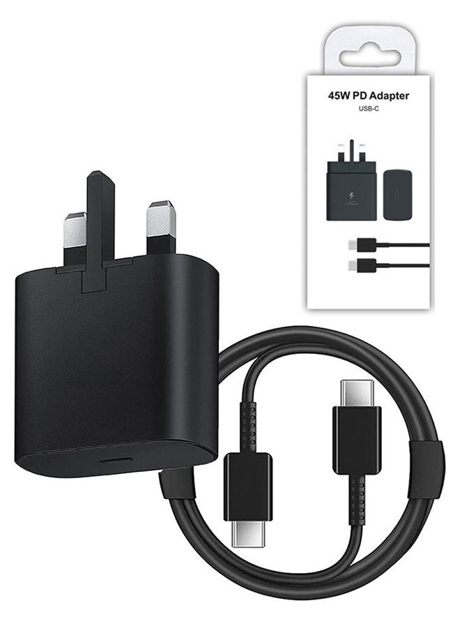 None/Brand - 45W Super Fast Charger with Type-C Jack and USB-C Cable, 1.5m Fast Charging Wall Adapter, Compatible with S24 Ultra/S24 Plus/S23 FE/S24/S22/S21 S20, A54 A25 A15 A05S A53 A34 A23 5G, Z Fold 4 5/Z Filp, Tab S7 S8, and Other Devices, Black - Image 1