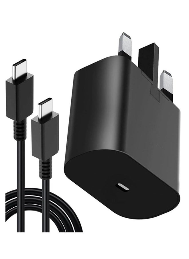 None/Brand - 45W Super Fast Charger with Type-C Jack and USB-C Cable, 1.5m Fast Charging Wall Adapter, Compatible with S24 Ultra/S24 Plus/S23 FE/S24/S22/S21 S20, A54 A25 A15 A05S A53 A34 A23 5G, Z Fold 4 5/Z Filp, Tab S7 S8, and Other Devices, Black - Image 1