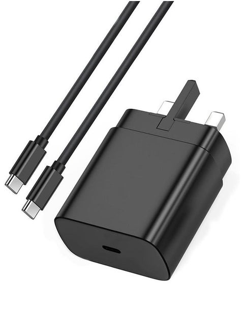 شاحن سريع للغاية بقوة 45 وات مع مقبس نوع C وكابل USB C (1.5 متر مرفق به) - محول حائط للشحن السريع بطول 1.5 متر، متوافق مع أجهزة S24 Ultra/S24 Plus/S23 FE/S24/S22/S21 S20، A54 A25 A15 A05S A53 A34 A23 5G، Z Fold 4 5/Z Filp، Tab S7 S8، وأجهزة أخرى، أسود