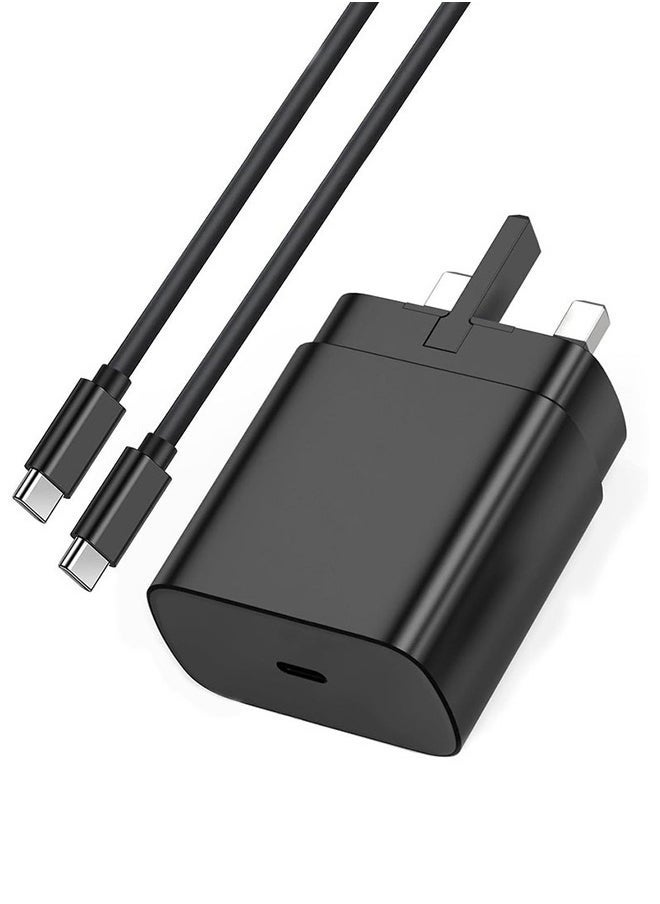 شاحن سريع للغاية بقوة 45 وات مع مقبس نوع C وكابل USB C (1.5 متر مرفق به) - محول حائط للشحن السريع بطول 1.5 متر، متوافق مع أجهزة S24 Ultra/S24 Plus/S23 FE/S24/S22/S21 S20، A54 A25 A15 A05S A53 A34 A23 5G، Z Fold 4 5/Z Filp، Tab S7 S8، وأجهزة أخرى، أسود