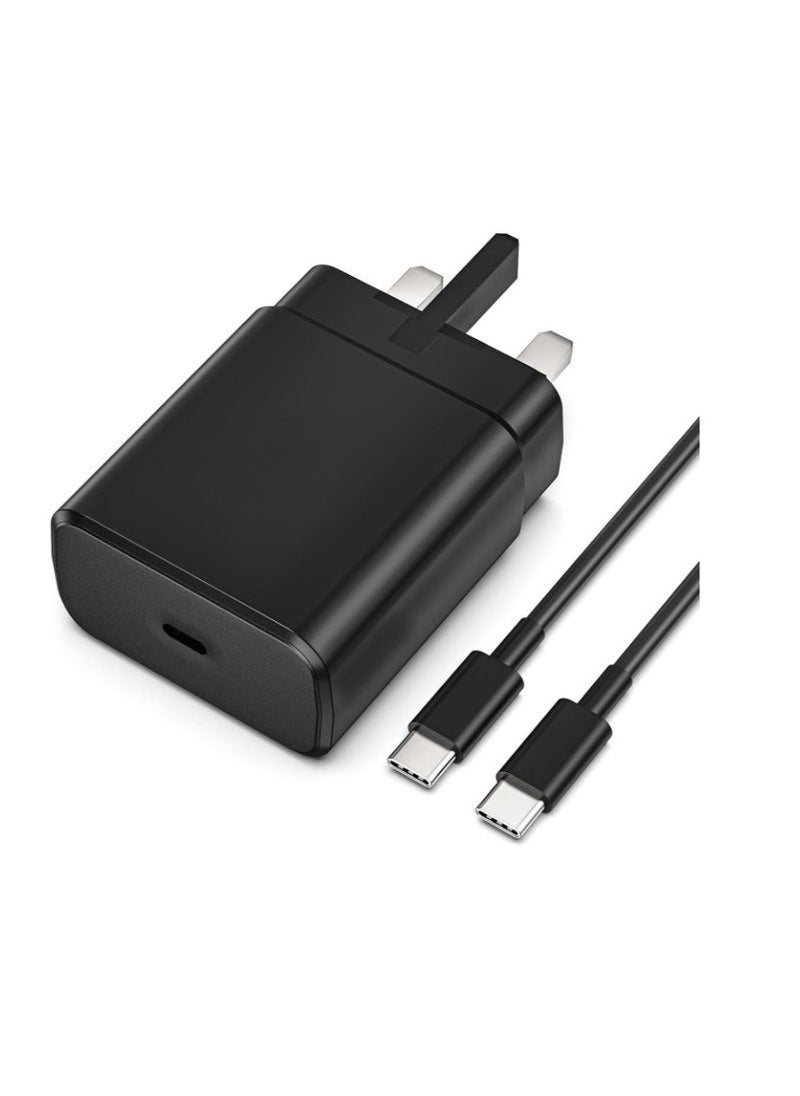شاحن سريع للغاية بقوة 45 وات مع مقبس نوع C وكابل USB C (1.5 متر مرفق به) - محول حائط للشحن السريع بطول 1.5 متر، متوافق مع أجهزة S24 Ultra/S24 Plus/S23 FE/S24/S22/S21 S20، A54 A25 A15 A05S A53 A34 A23 5G، Z Fold 4 5/Z Filp، Tab S7 S8، وأجهزة أخرى، أسود