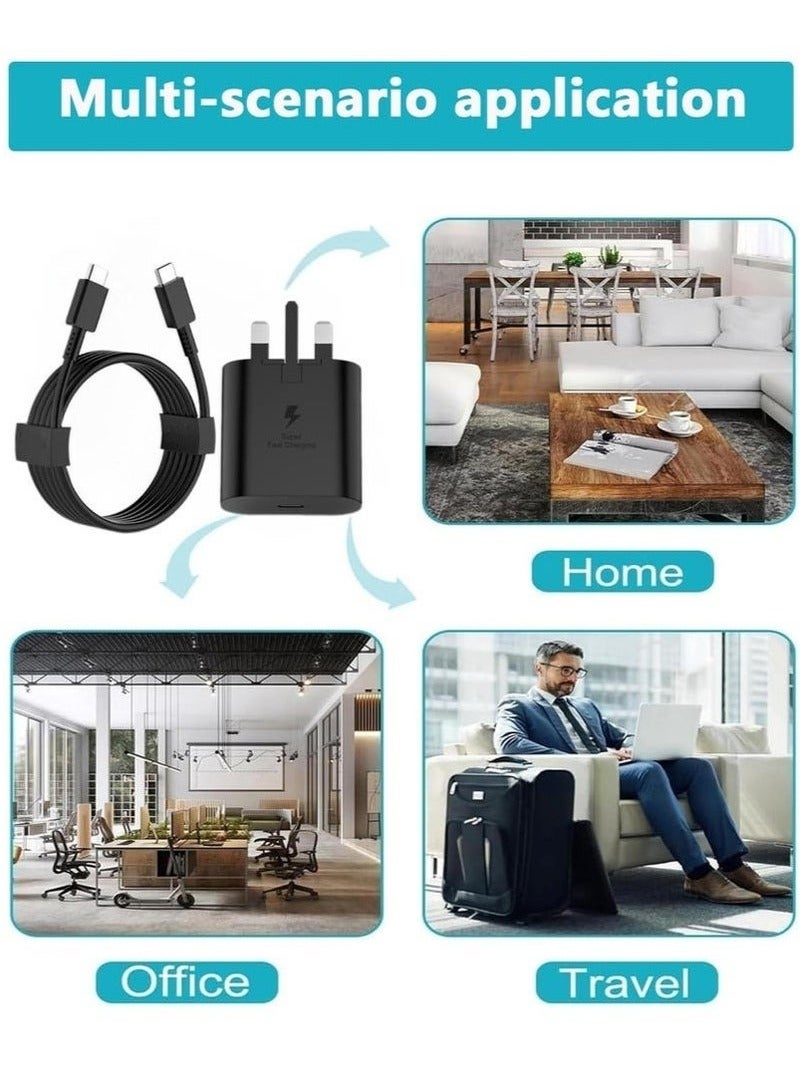 45W Super Fast Charger with Type-C Jack and USB-C Cable (1.5m Included), 1.5m Fast Charging Wall Adapter, Compatible with S24 Ultra/S24 Plus/S23 FE/S24/S22/S21 S20, A54 A25 A15 A05S A53 A34 A23 5G, Z Fold 4 5/Z Filp, Tab S7 S8, and Other Devices, Black