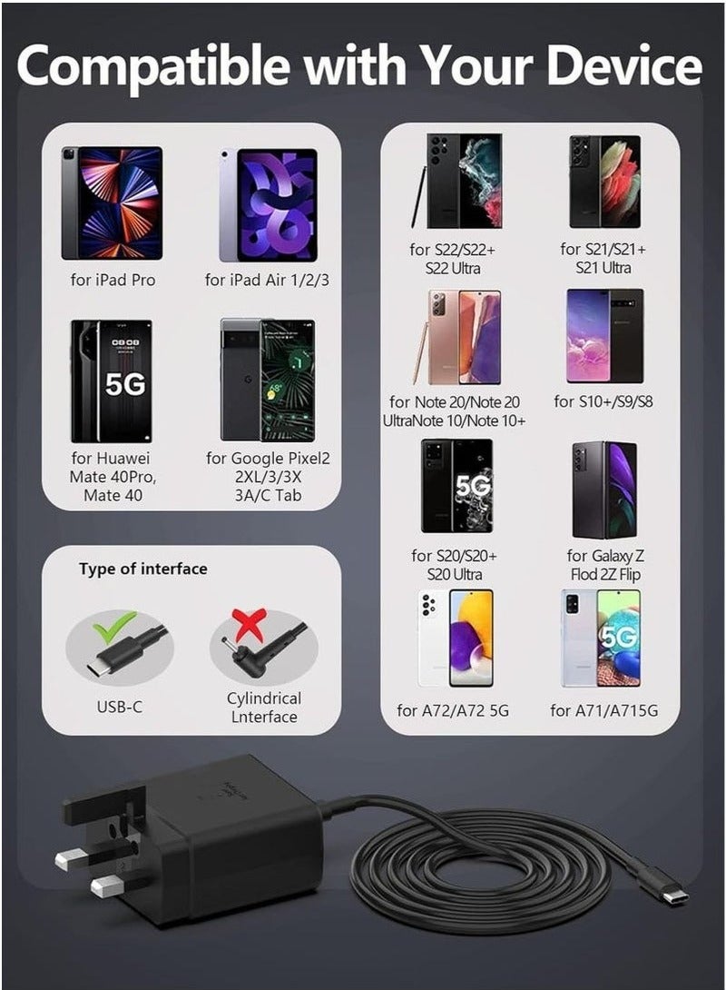 45W Super Fast Charger with Type-C Jack and USB-C Cable (1.5m Included), 1.5m Fast Charging Wall Adapter, Compatible with S24 Ultra/S24 Plus/S23 FE/S24/S22/S21 S20, A54 A25 A15 A05S A53 A34 A23 5G, Z Fold 4 5/Z Filp, Tab S7 S8, and Other Devices, Black