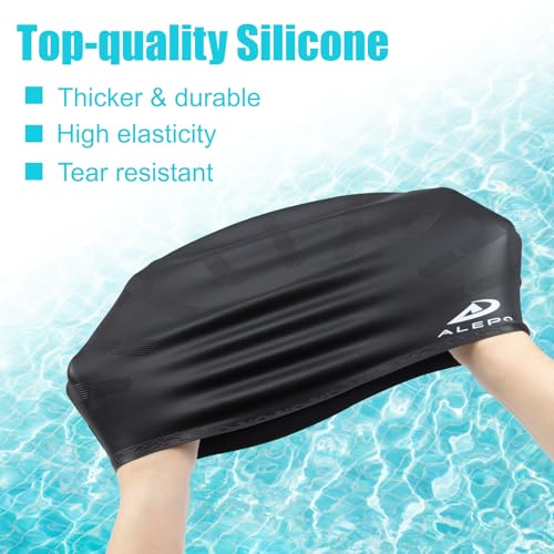 Alepo 2 Pack Kids Swim Caps for Boys Girls, Durable Silicone Swimming Cap with 3D Ear Pockets for Age 3-15 Toddler Child Youth Teen, Unisex Swim Bath Hats for Short/Long Hair with Ear Plugs Nose Clip-10 - Image 3