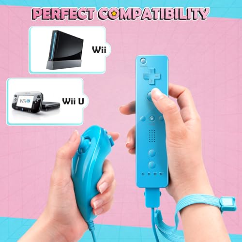 PGYFDAL وحدة تحكم PGYFDAL Wii 2 حزمة، وحدة تحكم Wii عن بُعد وعصا نونتشوك مع غلاف سيليكون وحزام معصم للعطلات (أحمر وأزرق) - Image 3