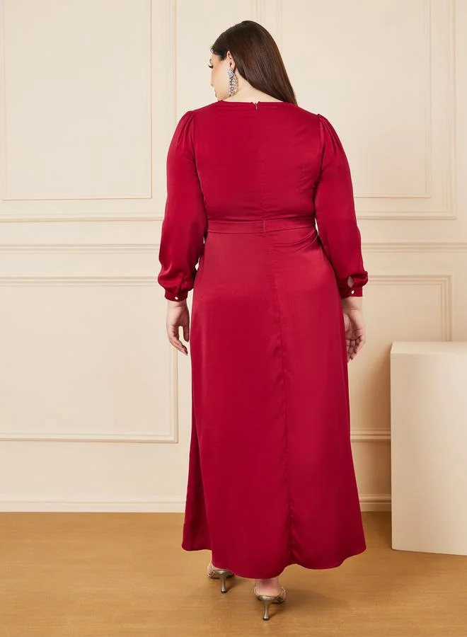 ستايلي Embellished Buckle Pleated A-Line Maxi Dress