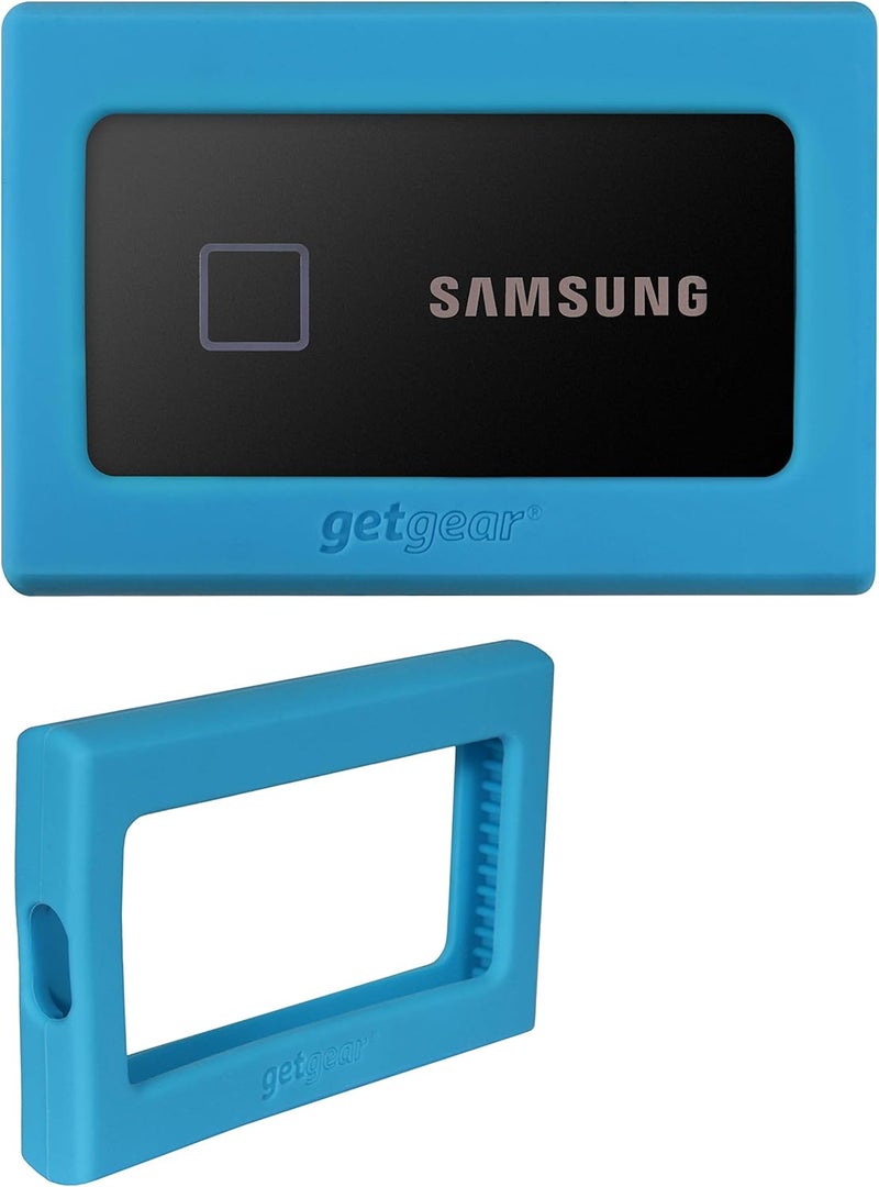 GETGEAR Silicone Bumper for Samsung T7, T7 Touch Portable SSD - 1TB, 2TB, 500GB, USB 3.2, Strong-Shock Absorbing, Slip-Resistant- Black (Sky Blue) - Image 1