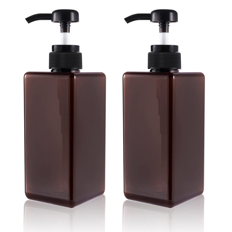 Pump Bottle Refillable Plastic Empty Lotion Soap Dispenser Liquid Container for Bathroom Shampoo and Body Wash 22oz650ml Amber 2 Pack