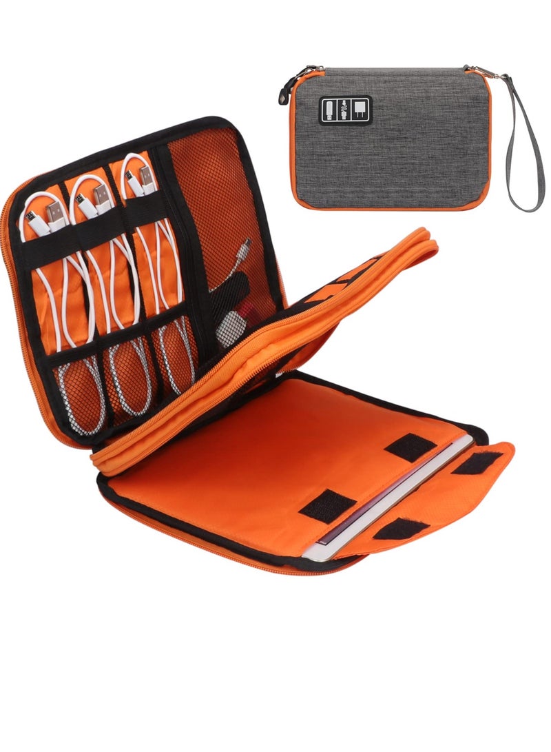 SYOSI Electronic Organizer, Travel Cable Organizer Bag Pouch Electronic Accessories Carry Case Portable Waterproof Double Layers Storage Bag for Cable, Cord, Charger, Phone, Earphone, Large Size-Grey  - Image 1